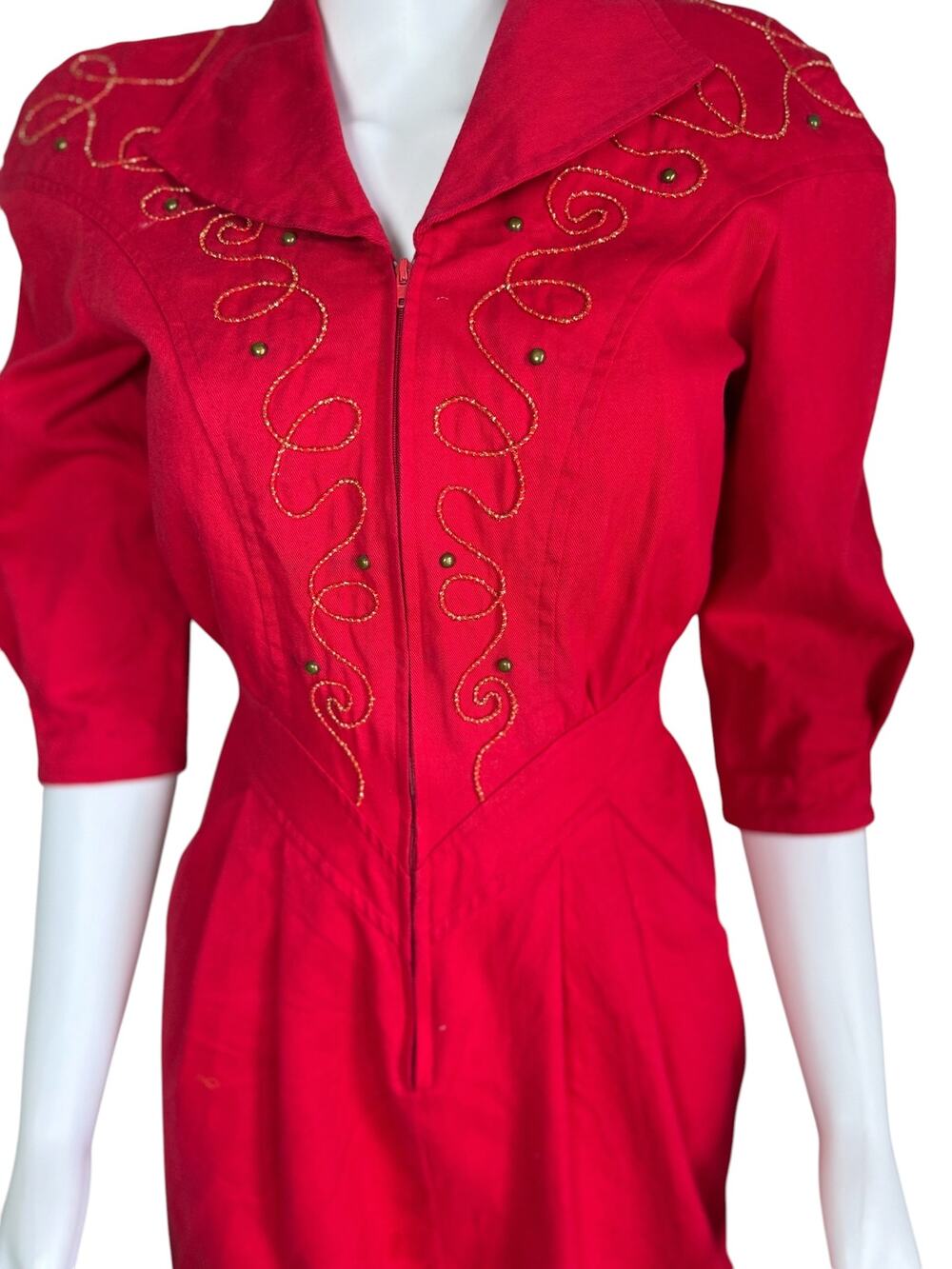 Etoile Red Western Embroidered Zip Front Dress